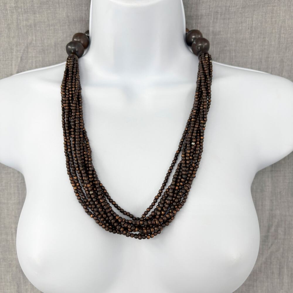 Vintage Boho Multi-Strand Beaded Necklace –‎ 26" Long with Chunky Brown Beads